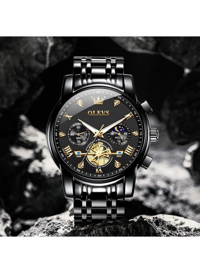 أوليفز ساعة OLEVS للرجال بسلسلة كرونوغراف رسمية للأعمال كوارتز من الفولاذ المقاوم للصدأ ساعة يد مقاومة للماء ومضيئة وتاريخ - Image 2