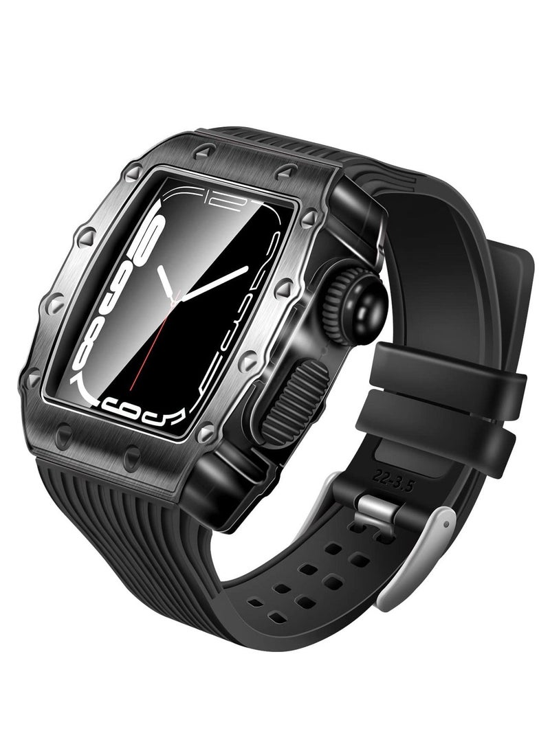 Excefore - Luxury Designer Rugged Case with Band Compatible for Apple Watch Band 44mm 45mm, Metal Protective Cover Case with Silicone Strap Shockproof Bumper for iWatch Series 8 7 45mm and SE 6 5 4 44mm - Image 1
