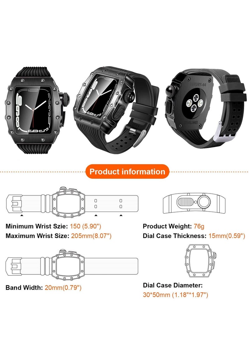 Excefore - Luxury Designer Rugged Case with Band Compatible for Apple Watch Band 44mm 45mm, Metal Protective Cover Case with Silicone Strap Shockproof Bumper for iWatch Series 8 7 45mm and SE 6 5 4 44mm - Image 1