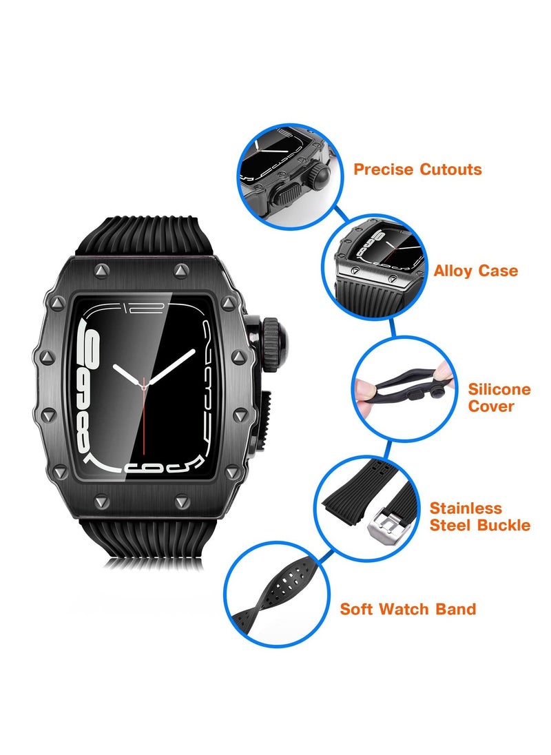 Excefore - Luxury Designer Rugged Case with Band Compatible for Apple Watch Band 44mm 45mm, Metal Protective Cover Case with Silicone Strap Shockproof Bumper for iWatch Series 8 7 45mm and SE 6 5 4 44mm - Image 1