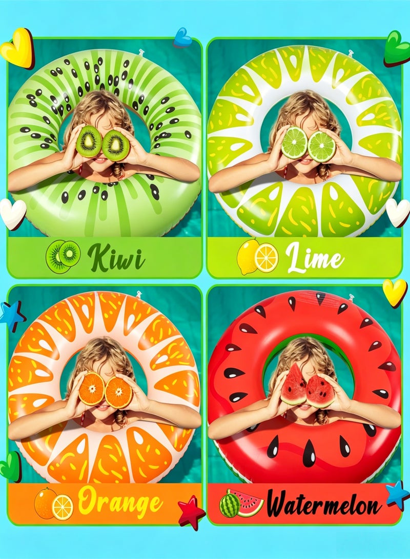 BESTPEAK 7Pcs Fruit Inflatable Pool Floats, 4Pcs 90CM Watermelon Kiwi Orange Lemon Swimming Rings with 3Pcs 35CM Beach Balls - Inflatable Tubes Floaties Toys for Kids Adults Beach Swimming Pool Party - Image 2