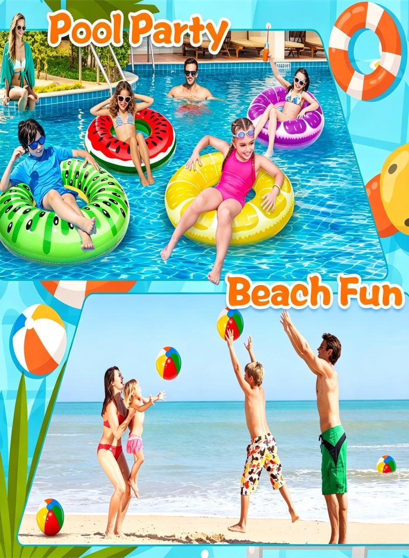 BESTPEAK 7Pcs Fruit Inflatable Pool Floats, 4Pcs 90CM Watermelon Kiwi Orange Lemon Swimming Rings with 3Pcs 35CM Beach Balls - Inflatable Tubes Floaties Toys for Kids Adults Beach Swimming Pool Party - Image 3