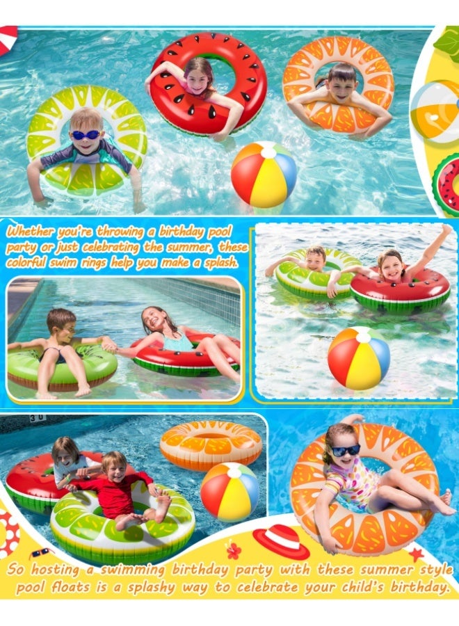 BESTPEAK 7Pcs Fruit Inflatable Pool Floats, 4Pcs 90CM Watermelon Kiwi Orange Lemon Swimming Rings with 3Pcs 35CM Beach Balls - Inflatable Tubes Floaties Toys for Kids Adults Beach Swimming Pool Party - Image 4
