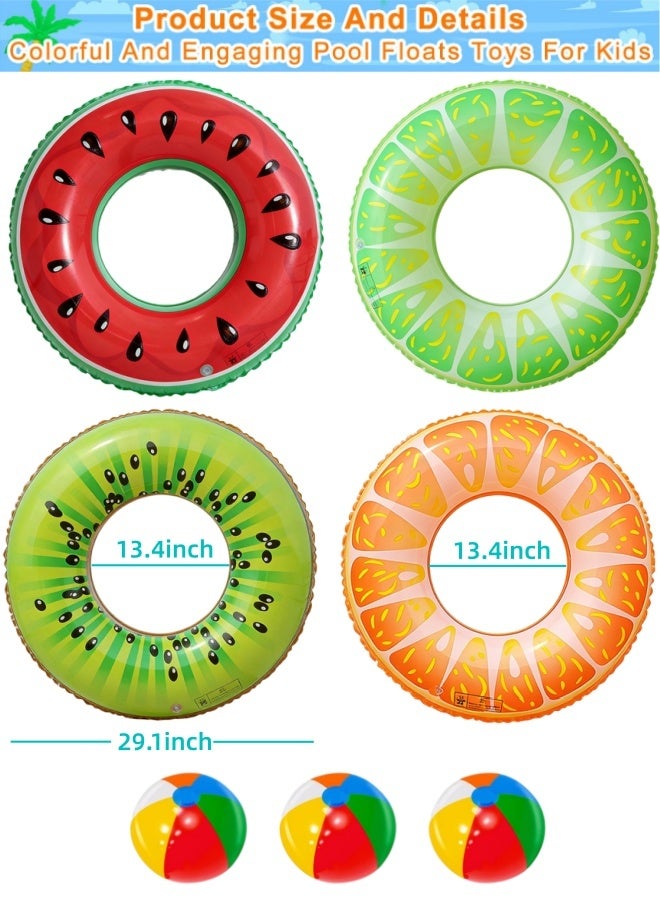 BESTPEAK 7Pcs Fruit Inflatable Pool Floats, 4Pcs 90CM Watermelon Kiwi Orange Lemon Swimming Rings with 3Pcs 35CM Beach Balls - Inflatable Tubes Floaties Toys for Kids Adults Beach Swimming Pool Party - Image 5
