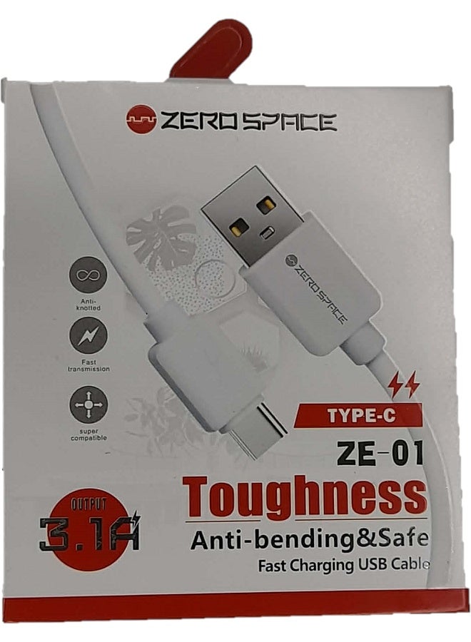 زيروسبيس كابل Zero Space Toughness ZE-01 (3.1A) هو كابل USB-A إلى USB-C عالي الأمبير مصمم خصيصًا للتعامل مع الشحن السريع للهواتف الذكية والأجهزة اللوحية التي تعمل بنظام Android مع تحمل الاستخدام المادي الشاق. - Image 1