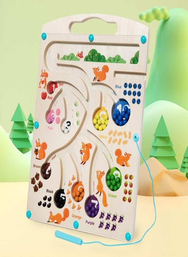 Wudly® Wooden Squirrel Magnetic Counting Maze | Montessori Educational Puzzle Board for Kids | Color Sorting, Number Learning & STEM Toy for 3+ Years | Hand-Eye Coordination Game - Image 2