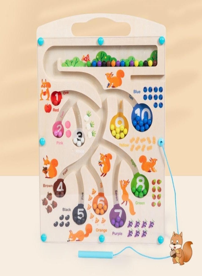 Wudly® Wooden Squirrel Magnetic Counting Maze | Montessori Educational Puzzle Board for Kids | Color Sorting, Number Learning & STEM Toy for 3+ Years | Hand-Eye Coordination Game - Image 4