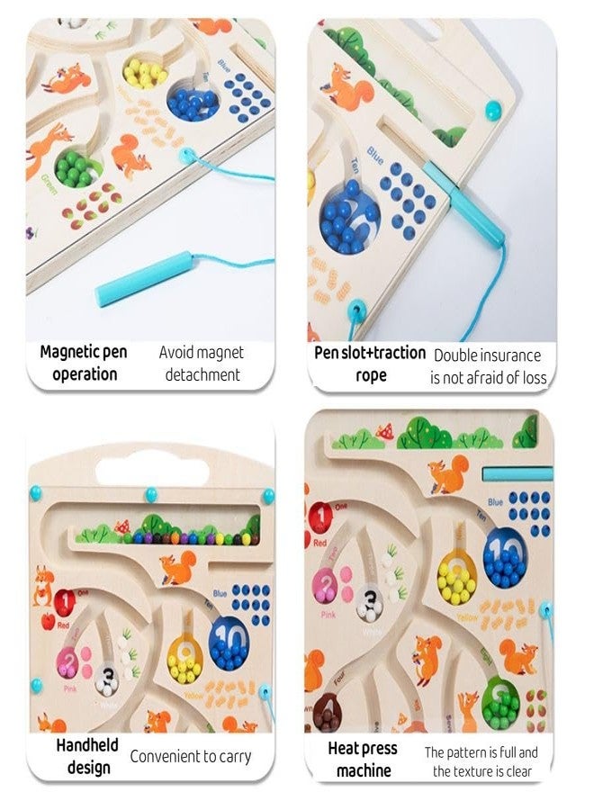Wudly® Wooden Squirrel Magnetic Counting Maze | Montessori Educational Puzzle Board for Kids | Color Sorting, Number Learning & STEM Toy for 3+ Years | Hand-Eye Coordination Game - Image 3
