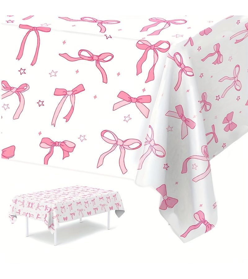 4 Pcs Pink Bow Party Tablecloth Disposable Decoration For Wedding Birthday Holiday - Image 2