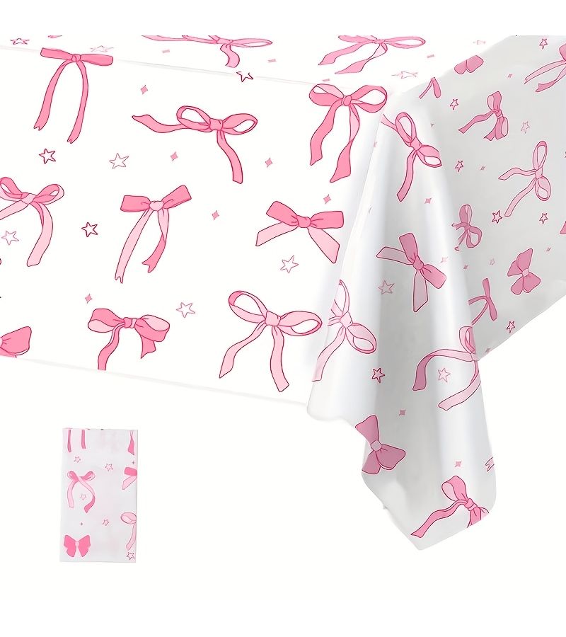 4 Pcs Pink Bow Party Tablecloth Disposable Decoration For Wedding Birthday Holiday - Image 1