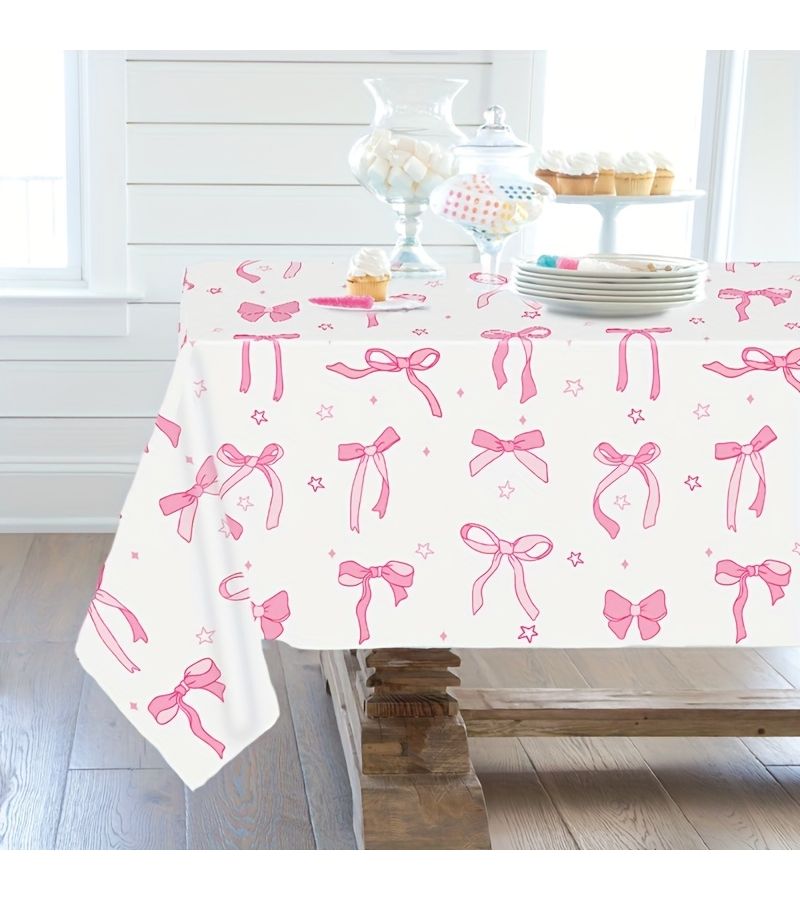 4 Pcs Pink Bow Party Tablecloth Disposable Decoration For Wedding Birthday Holiday - Image 5