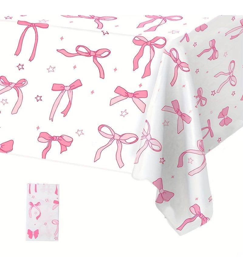 4 Pcs Pink Bow Party Tablecloth Disposable Decoration For Wedding Birthday Holiday - Image 4