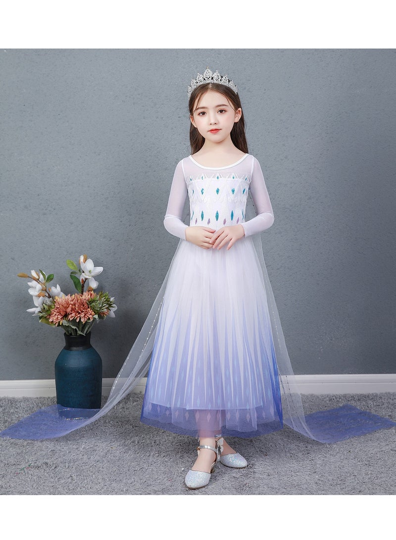 Snow Queen Costumes Dress Girls Party Cosplay Girl Clothing Snow Queen Birthday Princess Dress Kids Costume Blue Costume With Accessory Set - Image 2