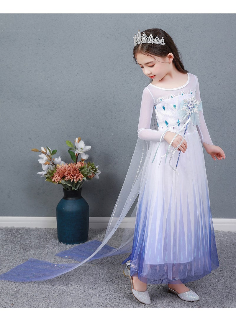 Snow Queen Costumes Dress Girls Party Cosplay Girl Clothing Snow Queen Birthday Princess Dress Kids Costume Blue Costume With Accessory Set - Image 3