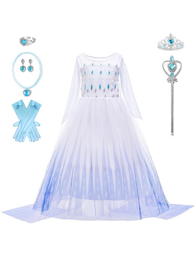 Snow Queen Costumes Dress Girls Party Cosplay Girl Clothing Snow Queen Birthday Princess Dress Kids Costume Blue Costume With Accessory Set - Image 1