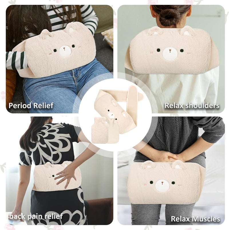 كاست ويف 1 لتر حزام زجاجة ماء ساخن، زجاجة ماء ساخن للرقبة، كيس ماء ساخن مع غطاء تدفئة اليد والخصر من الفخم الناعم، كيس ماء ساخن لتدفئة اليد، كيس ماء ساخن للرقبة، آلام الدورة الشهرية، الكتف، الخصر، دافئ للأطفال والبالغين - Image 4