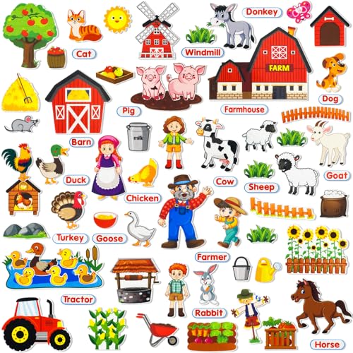 PENGFULL Felt Flannel Board Story Pieces for Toddlers Preschool Kids Interactive Storytelling Teaching Play Kits with Words Felt Pieces New Farm - Image 1