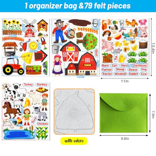 PENGFULL Felt Flannel Board Story Pieces for Toddlers Preschool Kids Interactive Storytelling Teaching Play Kits with Words Felt Pieces New Farm - Image 5