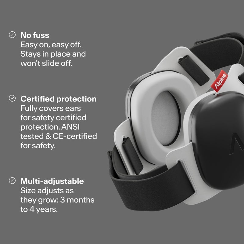 ALPINE HEARING PROTECTION Alpine Muffy Baby Comfort - Protects Hearing for Babies and Toddlers - CE & ANSI Certified - Unique Headband for Safe fit & Comfort - Multi-adjustable for Ages 3-48 Months, 24dB Sound Reduction, Black - Image 3