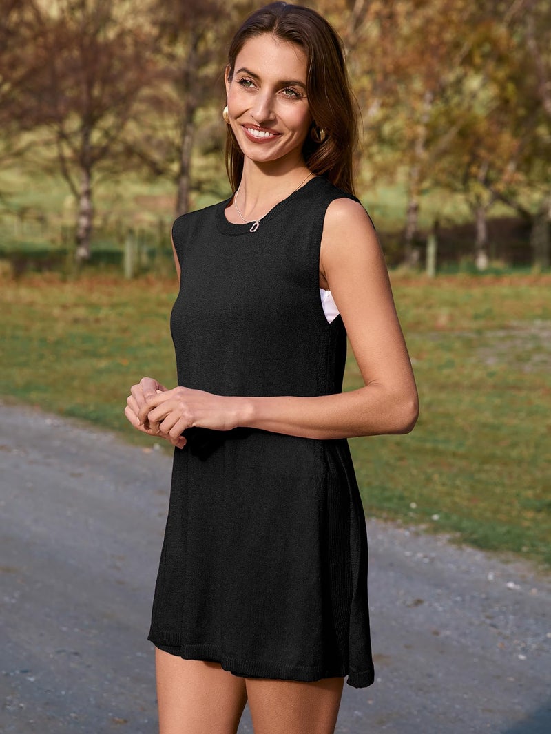 Glamaker Women's 2 Piece Sets Summer Casual Sleeveless Sweater Knit Matching Short Sets Vacation Outfits (Black S) - Image 4