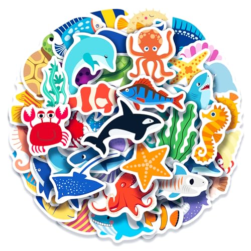 Cleverplay 100 Pack Ocean Life Animal StickersUnder The Sea Party Favors Waterproof Stickers for Water Bottle Laptop Computer Phone