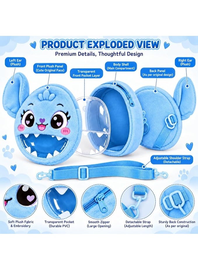 First Choice Kids Plush Crossbody Bag, Cute Monster Soft Fluffy Cartoon Shoulder Bag with Clear Front Pocket, Lightweight Toddler Purse Gift for Boys and Girls - Image 3