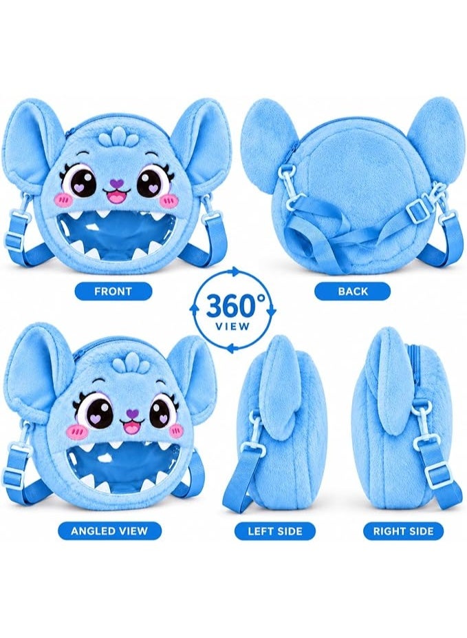 First Choice Kids Plush Crossbody Bag, Cute Monster Soft Fluffy Cartoon Shoulder Bag with Clear Front Pocket, Lightweight Toddler Purse Gift for Boys and Girls - Image 2