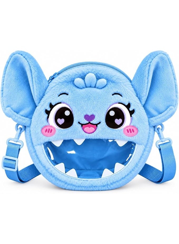 First Choice Kids Plush Crossbody Bag, Cute Monster Soft Fluffy Cartoon Shoulder Bag with Clear Front Pocket, Lightweight Toddler Purse Gift for Boys and Girls - Image 1