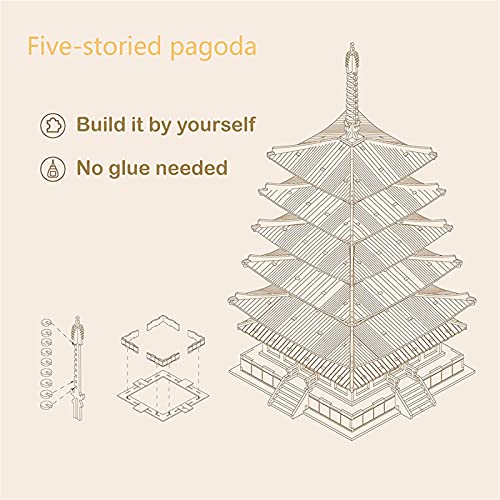 Rowood 3D Puzzles for Adults Wooden Model Kits for Adults to Build Gift on Birthday Christmas Fivestoried Pagoda 275 PCS - Image 5