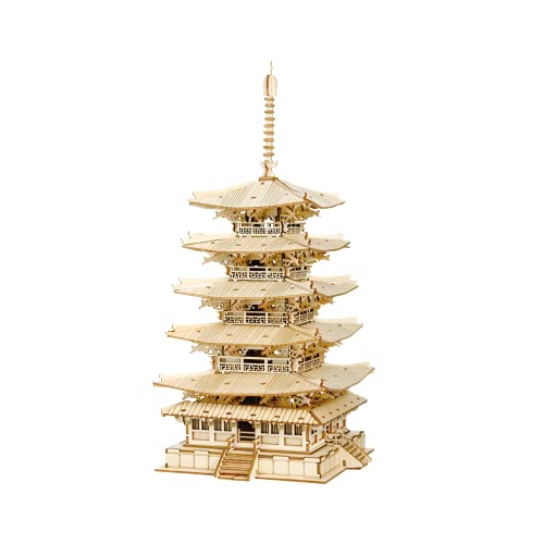 Rowood 3D Puzzles for Adults Wooden Model Kits for Adults to Build Gift on Birthday Christmas Fivestoried Pagoda 275 PCS - Image 1