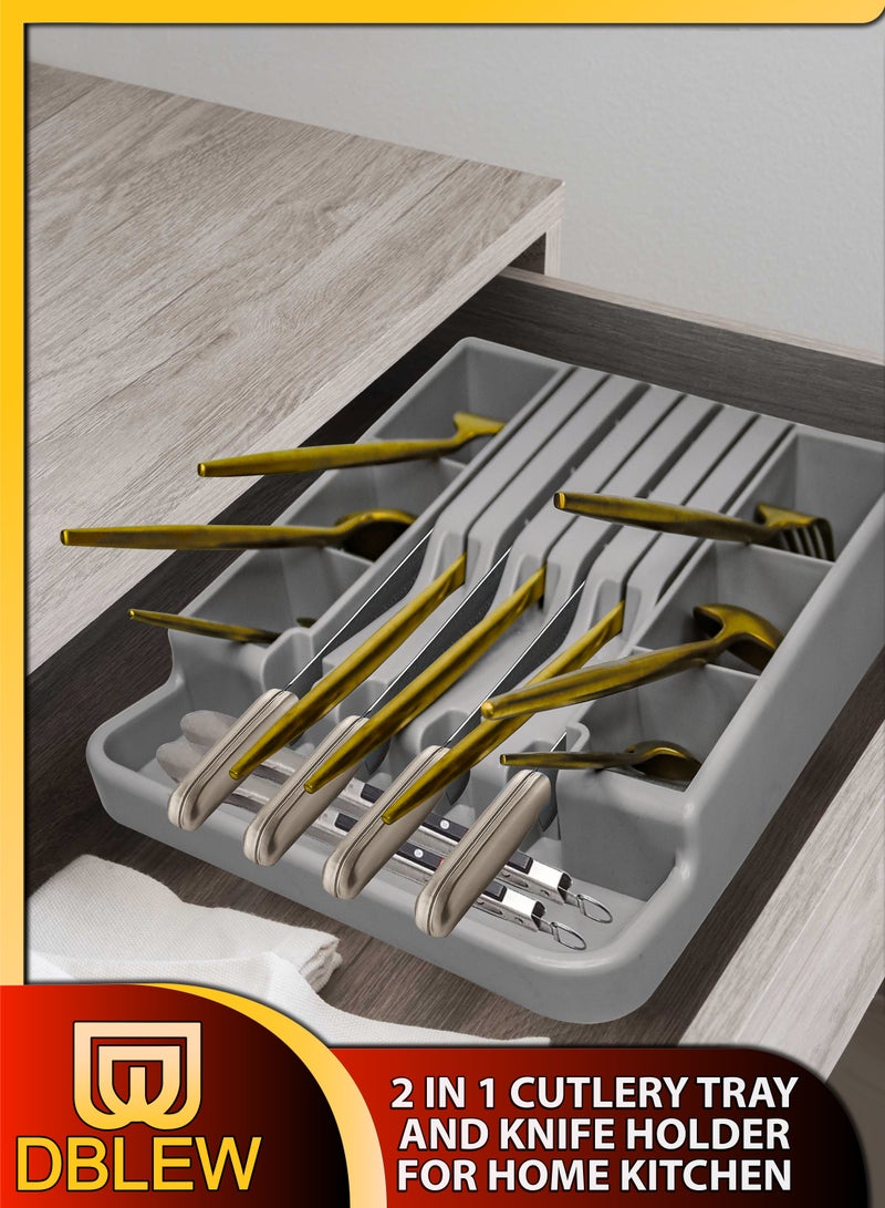 DBLEW Premium Cutlery Tray Knife Block Utensil Organizer For Spoons Forks Knives Holder Tableware Flatware Silverware Rest Rack Extra Storage Space for Kitchen Essentials Space Saving Tabletop or Drawer Use - Image 1