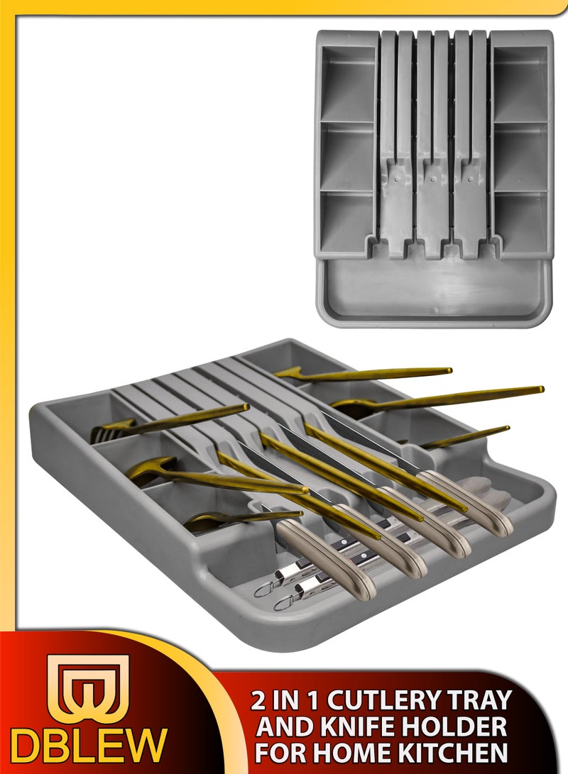 DBLEW Premium Cutlery Tray Knife Block Utensil Organizer For Spoons Forks Knives Holder Tableware Flatware Silverware Rest Rack Extra Storage Space for Kitchen Essentials Space Saving Tabletop or Drawer Use - Image 3