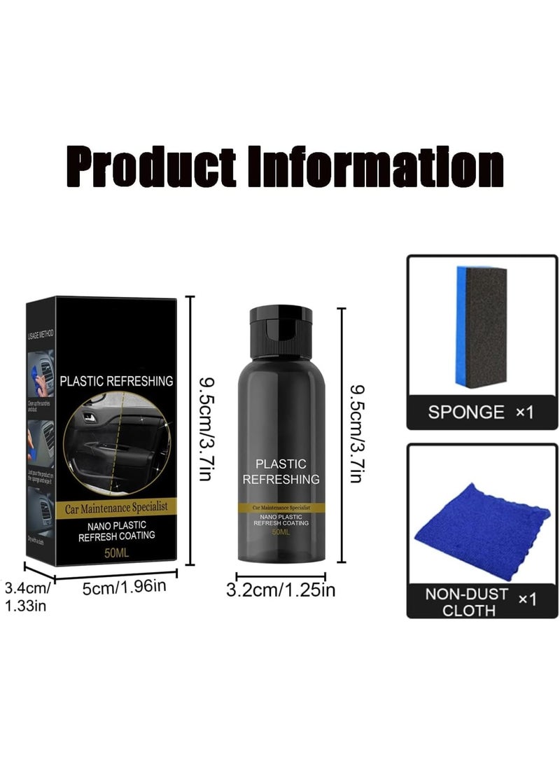 SOLARAE Plastic Refreshing, 2Pcs Plastic Revitalizing Coating Agent, Nano Plastic Refreshing Coating, for Car Automotive Interior Cleaning Agent New Car Restorer Cream Quick Restorer (50ml) - Image 2