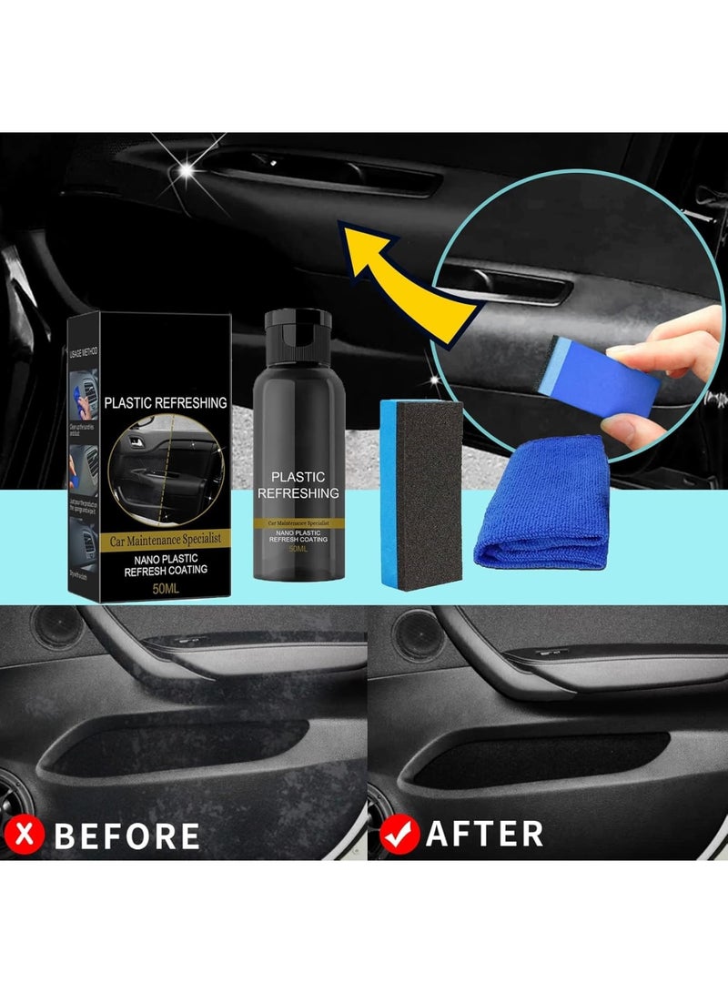 SOLARAE Plastic Refreshing, 2Pcs Plastic Revitalizing Coating Agent, Nano Plastic Refreshing Coating, for Car Automotive Interior Cleaning Agent New Car Restorer Cream Quick Restorer (50ml) - Image 4