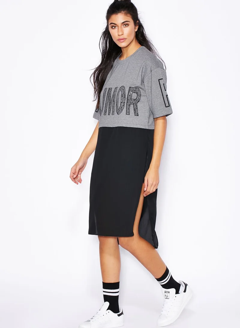 Ginger Slogan Long Slit T-Shirt