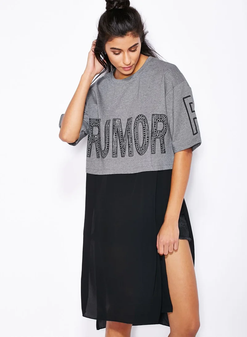 Ginger Slogan Long Slit T-Shirt