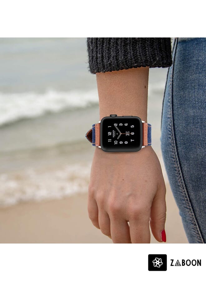 Zaboon Denim Fit Leather  Watch Band For Apple Watch Series 8&7 41mm / SE 2&6&SE&5&4 40mm / 3&2&1 38mm - Image 4