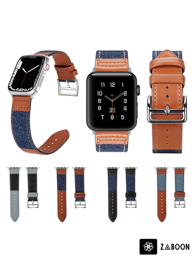 Zaboon Denim Fit Leather  Watch Band For Apple Watch Series 8&7 41mm / SE 2&6&SE&5&4 40mm / 3&2&1 38mm - Image 2