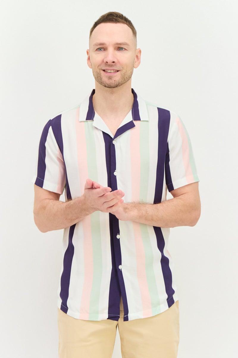 Asos Design Men Relaxed Fit Stripe Short Sleeves Casual Shirt, White - Image 1