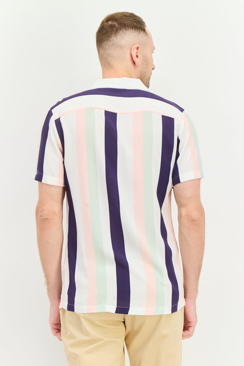 Asos Design Men Relaxed Fit Stripe Short Sleeves Casual Shirt, White - Image 3