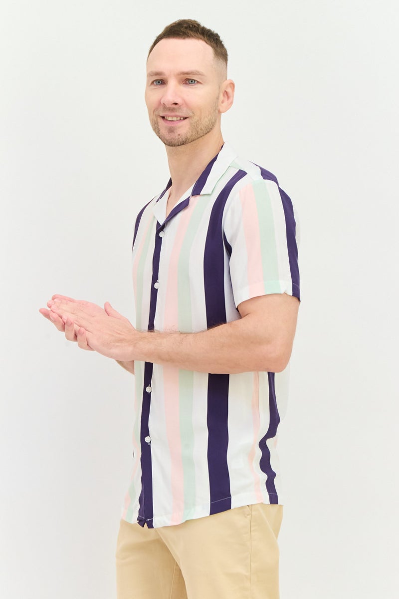 Asos Design Men Relaxed Fit Stripe Short Sleeves Casual Shirt, White - Image 2