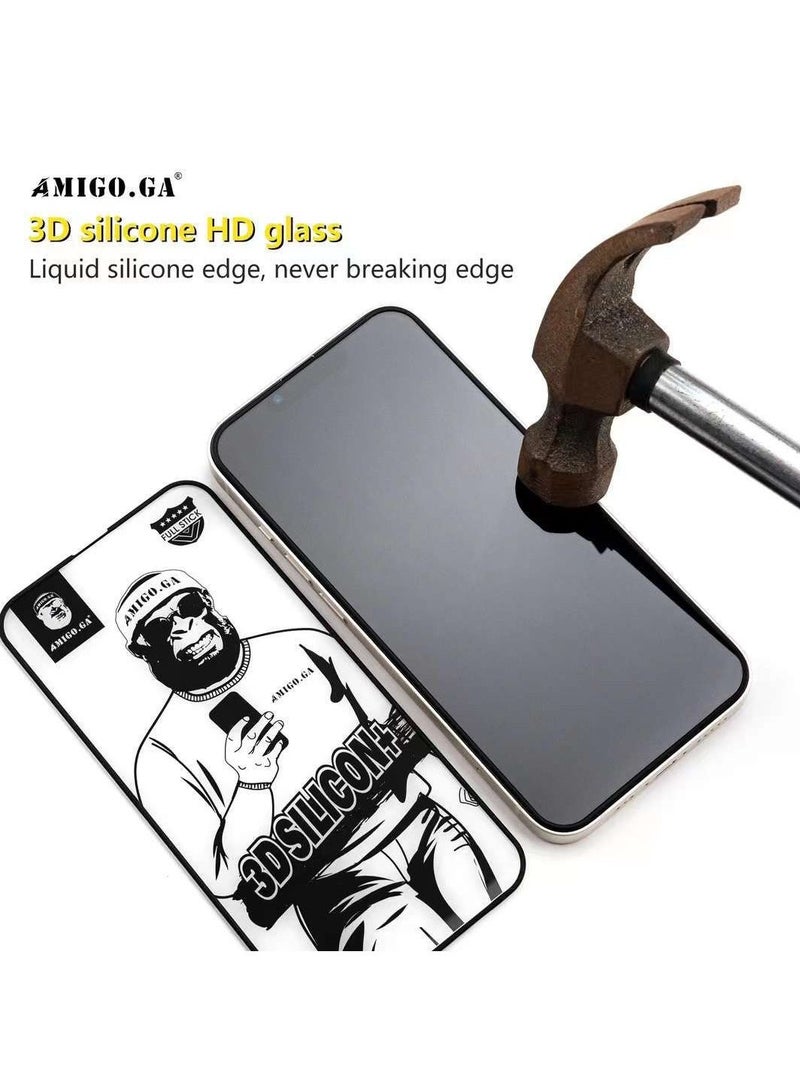 AMIGO.GA Iphone 15 Pro Max Privacy 3D Silicon+ Glass Premium Screen Protector Full Stick Anti Dust Waterproof - Image 2