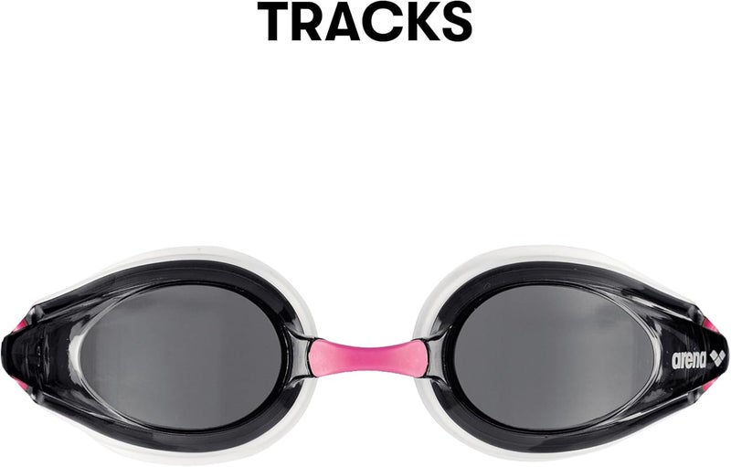 ARENA Tracks Unisex Adult Essential Racing Swim Goggles - FINA-Approved Anti-Fog Coated Non-Mirror Lens, White/Smoke/Fuchsia - Image 3
