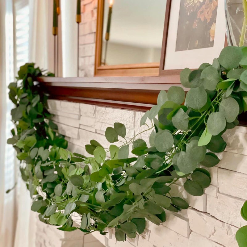 CQURE 36Pcs Eucalyptus Garland,Artificial Eucalyptus Leaves Table Greenery Garland Wreath Vines for Wedding Party Table Fireplace Bedroom Wall Decor - Image 3