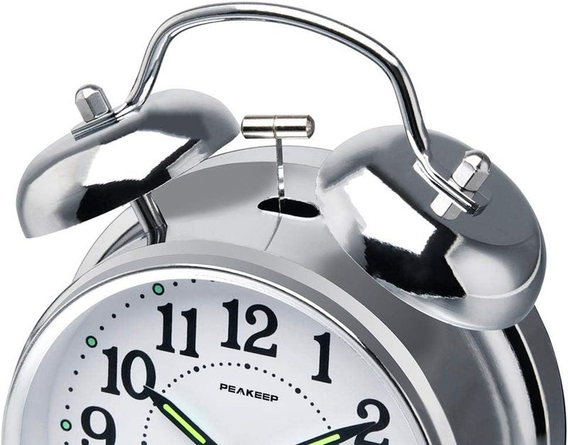 Peakeep 4 inches Twin Bell Loud Alarm Clock for Heavy Sleepers (Chrome Finish) - Image 3
