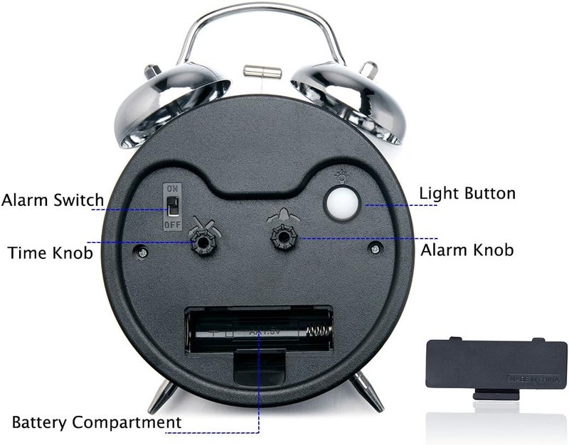 Peakeep 4 inches Twin Bell Loud Alarm Clock for Heavy Sleepers (Chrome Finish) - Image 4