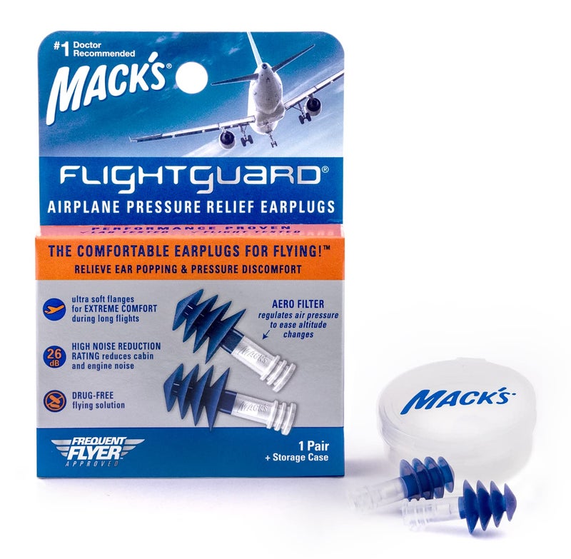 Mack's Mack’s Flightguard Airplane Pressure Relief Earplugs - 26dB NRR, 33dB SNR - Comfortable, Safe, Travel Ear Plugs for Flying Air Pressure Ear Pain, Ear Popping and Noise Reduction - Image 1