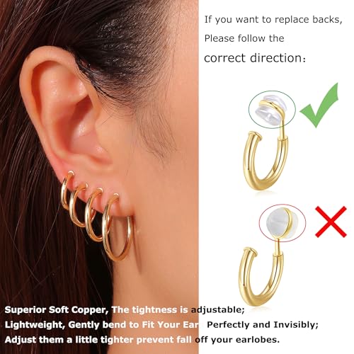 PLOMFOV Clip On Hoop Earrings for Women Non Pierced Earrings Clip On Hoops No Piercing Fake Hoop Earrings For Non-Pierced Ears 10-20MM Golden - Image 4