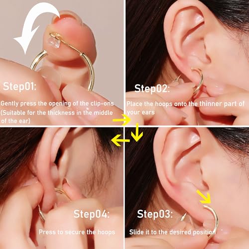 PLOMFOV Clip On Hoop Earrings for Women Non Pierced Earrings Clip On Hoops No Piercing Fake Hoop Earrings For Non-Pierced Ears 10-20MM Golden - Image 2