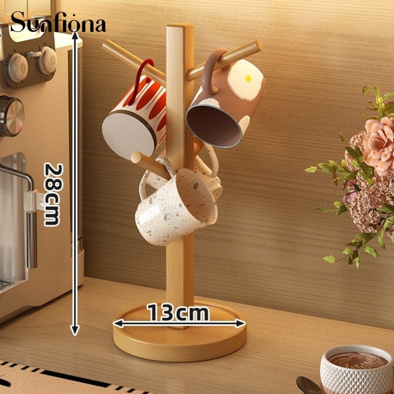 6-Hook Vintage Cup Rack, Durable Wood, Mug Display, Kitchen Utensil Storage Rack, Entryway Key And Clothing Shelf, Bathroom Towel Rack - Image 1